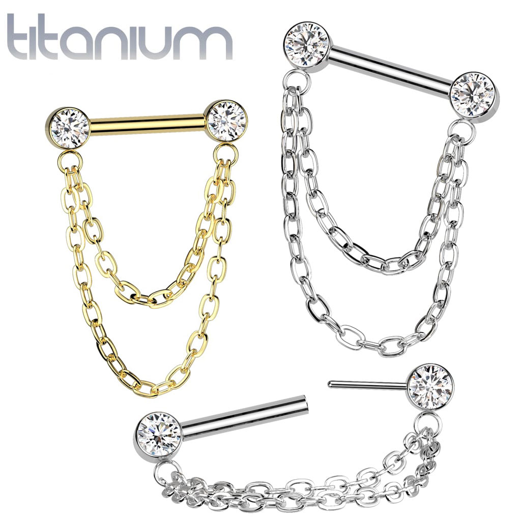Barbell Gem Chain Titanium - Keepsake Custom Tattoo Jewelry