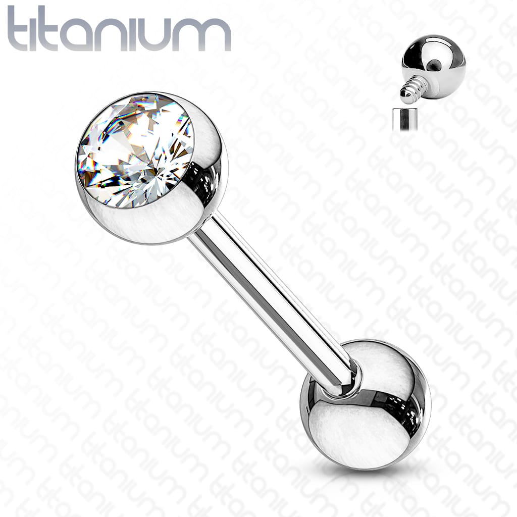 Barbell Gem Top Titanium - Keepsake Custom Tattoo Jewelry