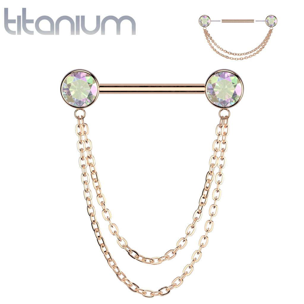 Barbell Nipple Gem Chain Titanium8 - Keepsake Custom Tattoo Jewelry