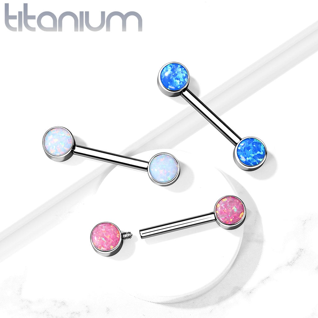Barbell Nipple Opal Titanium - Keepsake Custom Tattoo Jewelry