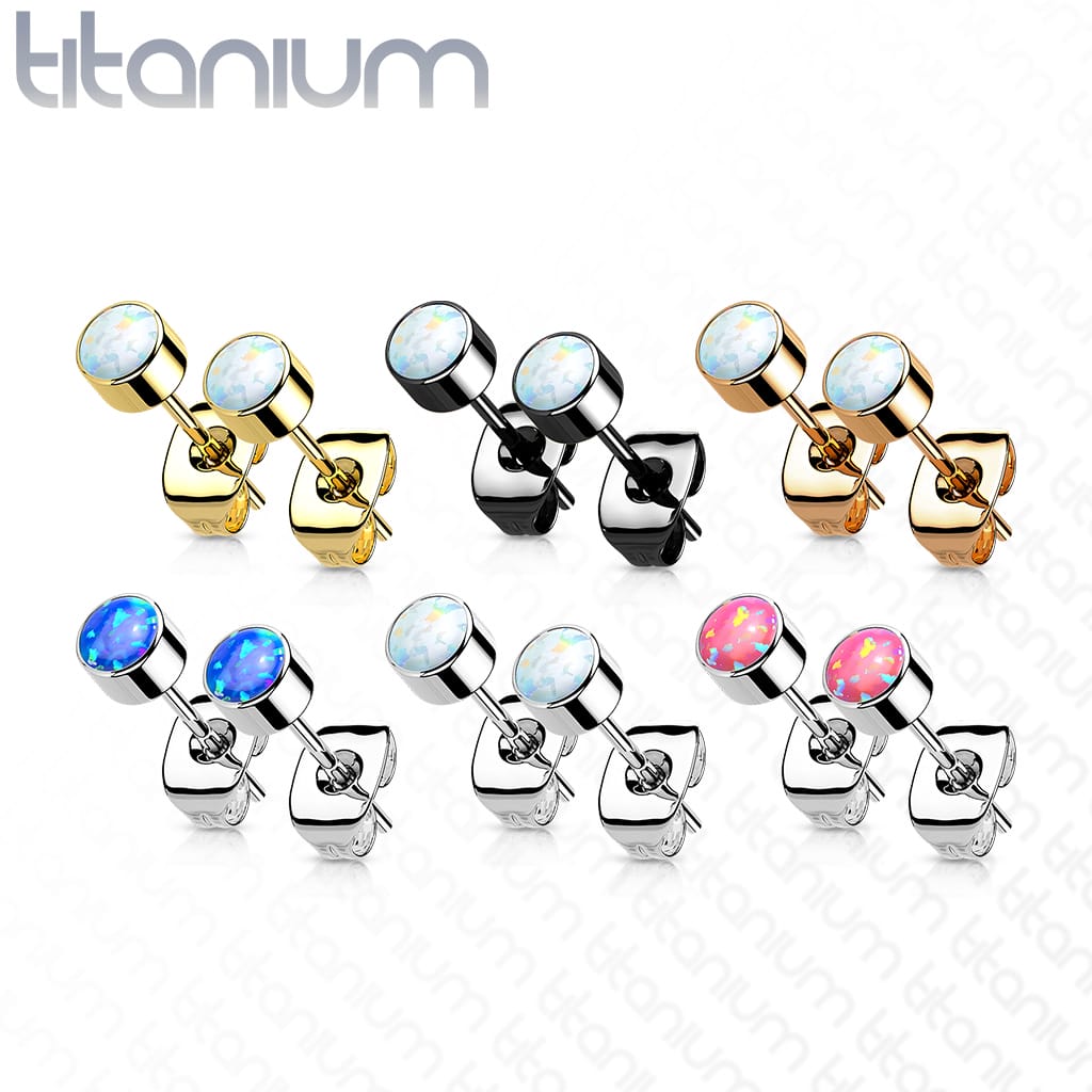 Ear Studs Opal Bezel Titanium