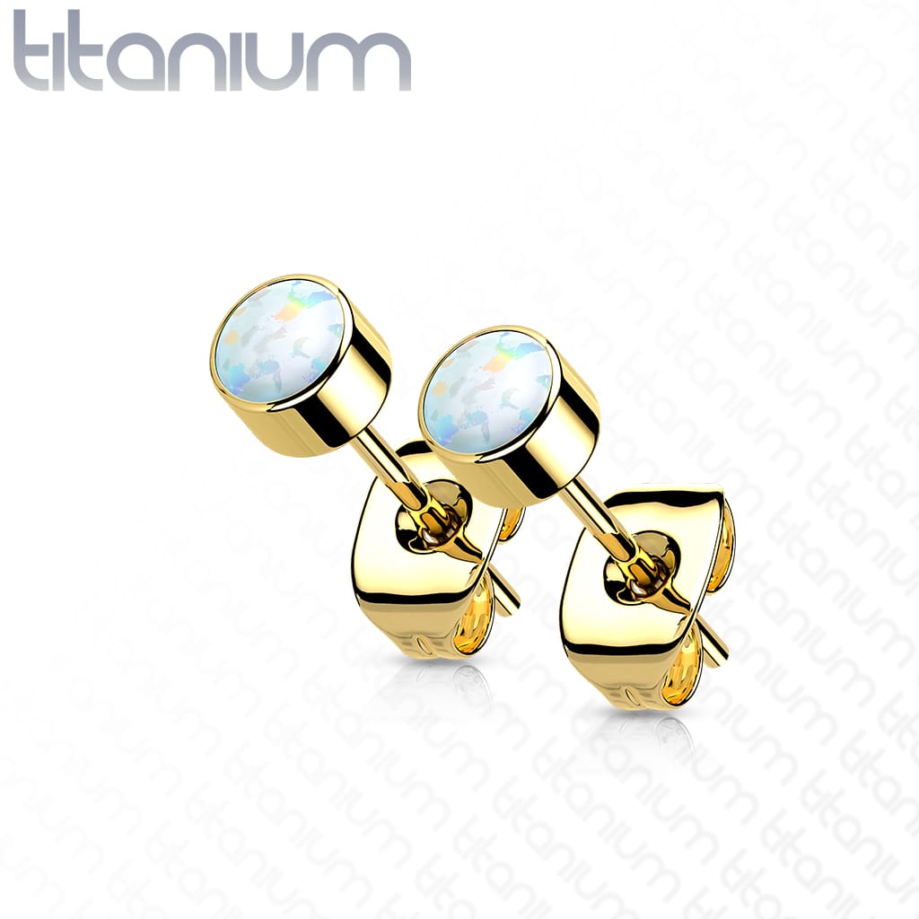 Ear Studs Opal Bezel Titanium1