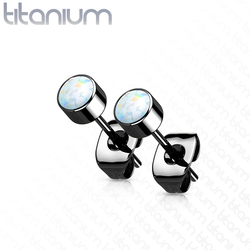 Ear Studs Opal Bezel Titanium2