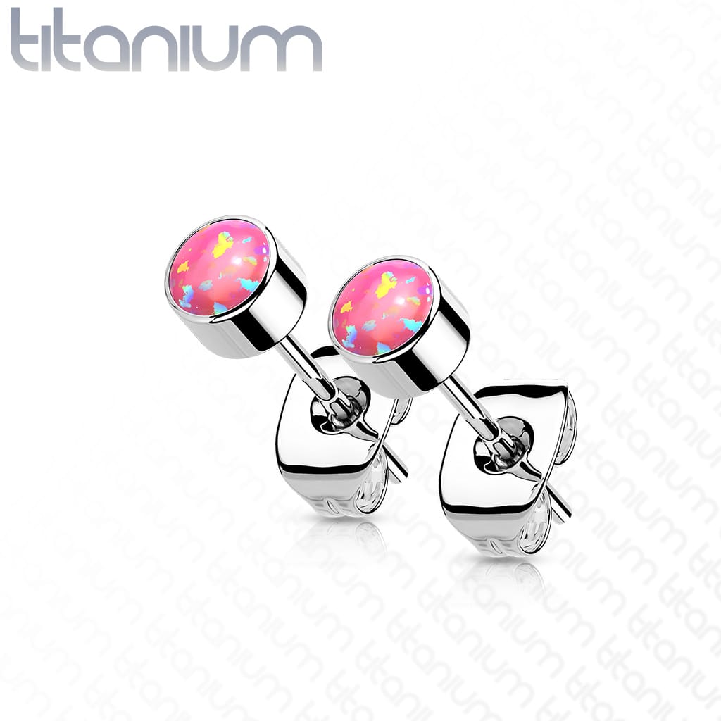 Ear Studs Opal Bezel Titanium6