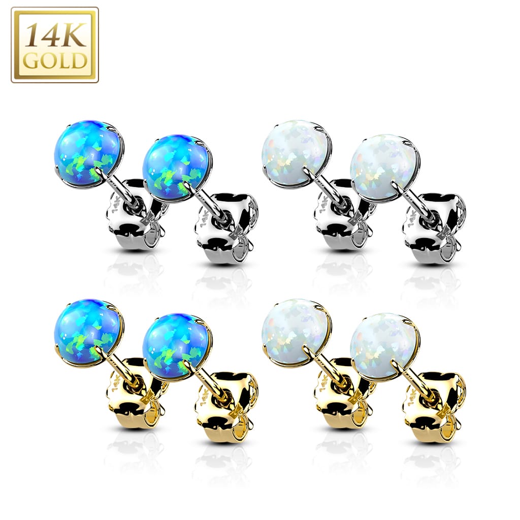 Ear Studs Prong Opal Gold
