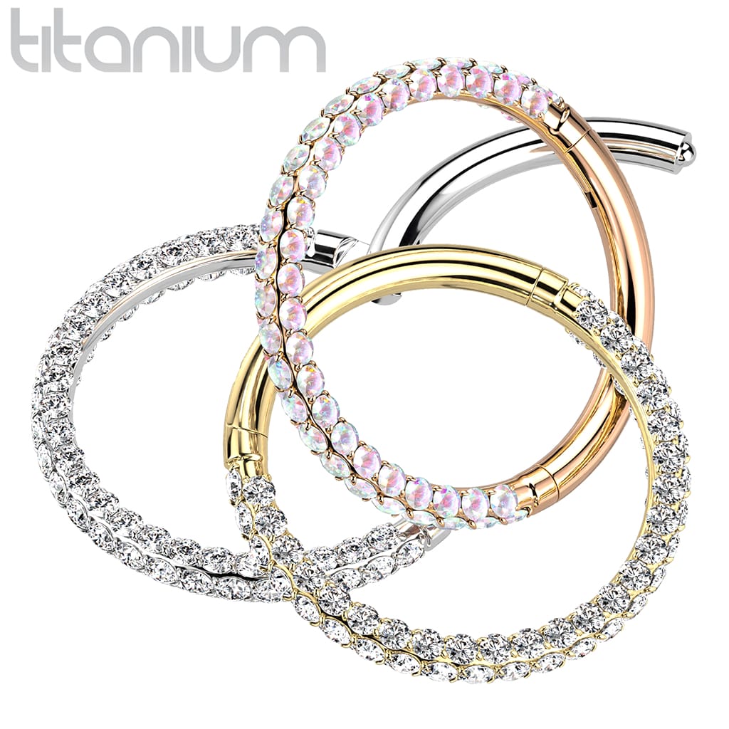 Hoop Clicker Gems Paved Titanium