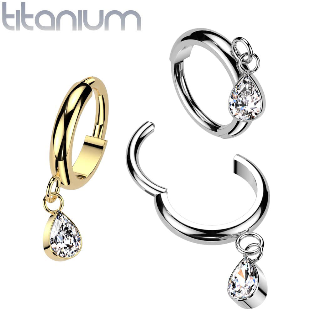 Hoop Dangle Gem Titanium