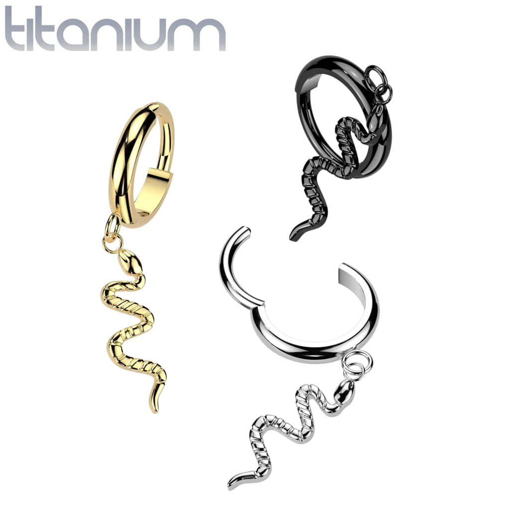 Hoop Dangle Snake Basic Titanium