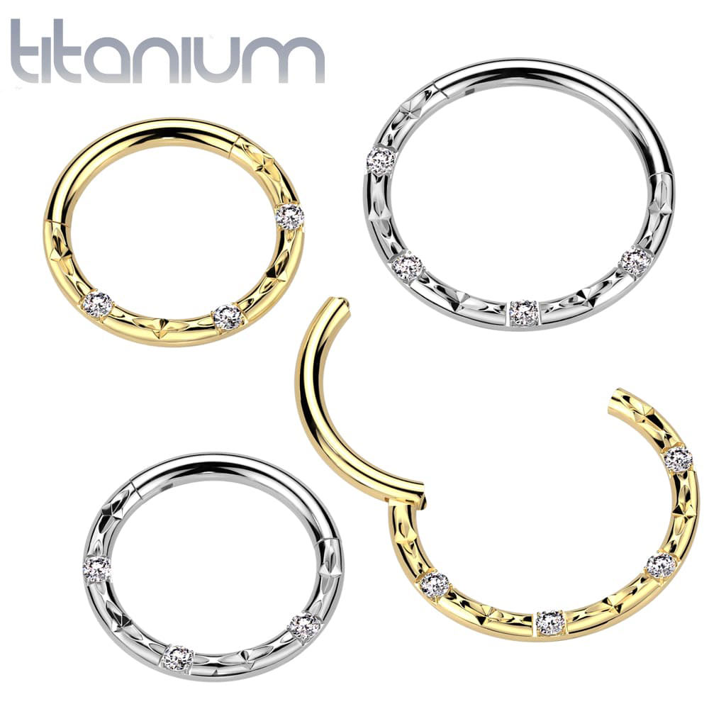 Hoop Engraved Gem Titanium